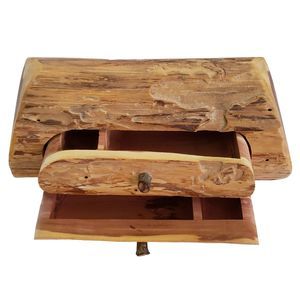 Vintage Natural Cedar Wood Log Jewelry Trinket Puzzle Box Drawers Beetle Wormy